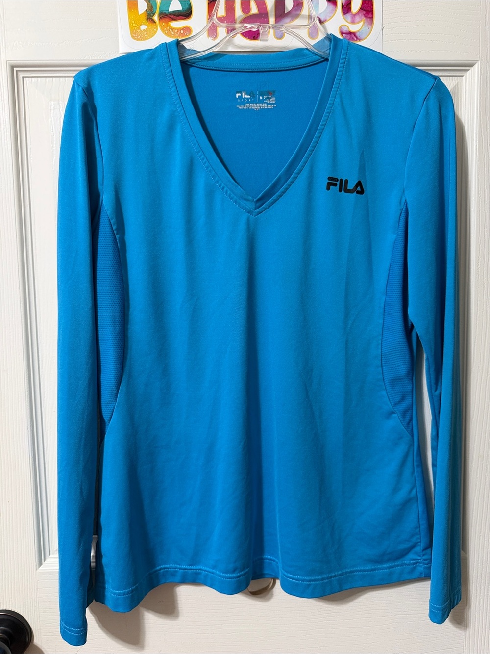 Fila Women's V-Neck Long Sleeve Tee in Teal Blue